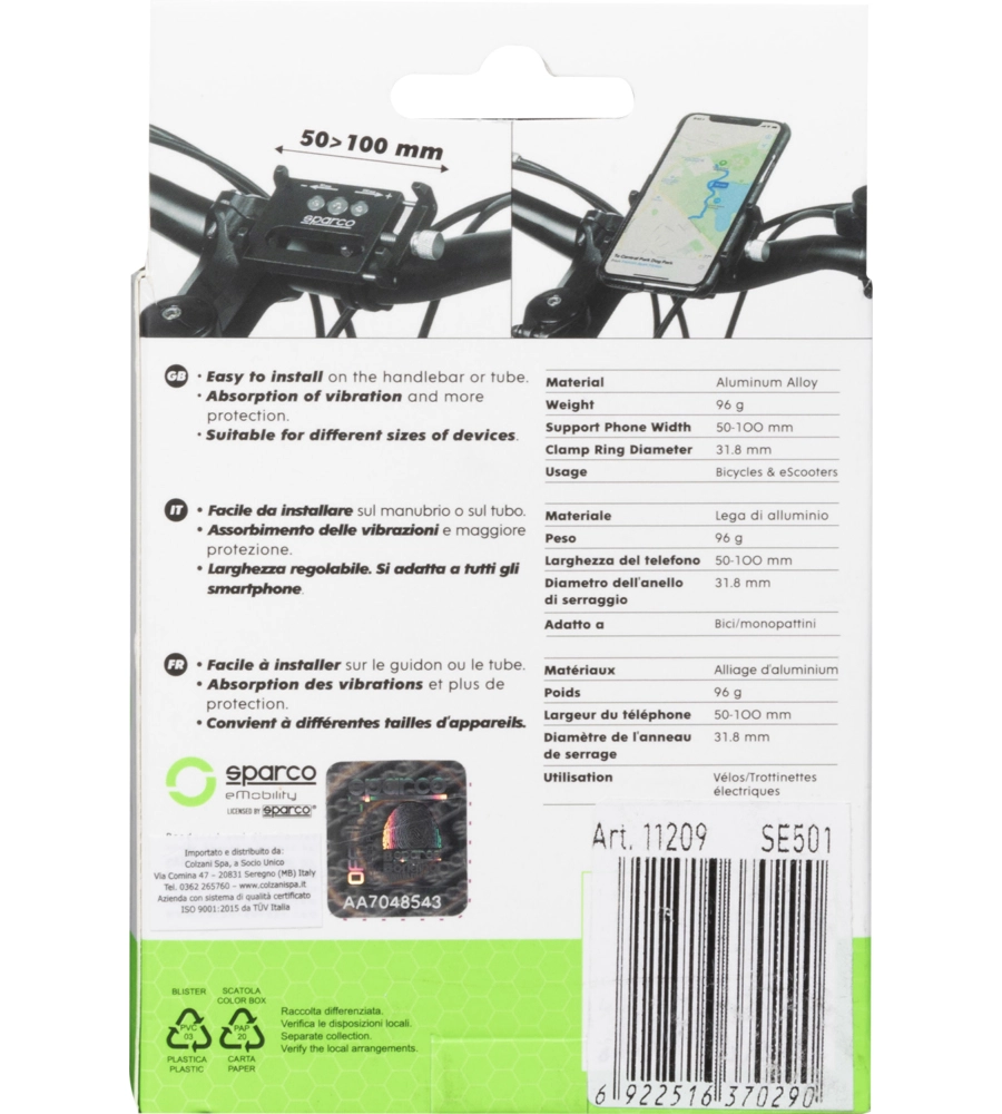 PORTASMARTPHONE PER BICI SPARCO ALLUMINIO